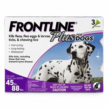 FRONTLINE Plus for Dogs 45–88 lbs | Flea & Tick Treatment – 3 Doses