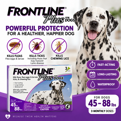 FRONTLINE Plus for Dogs 45–88 lbs | Flea & Tick Treatment – 3 Doses
