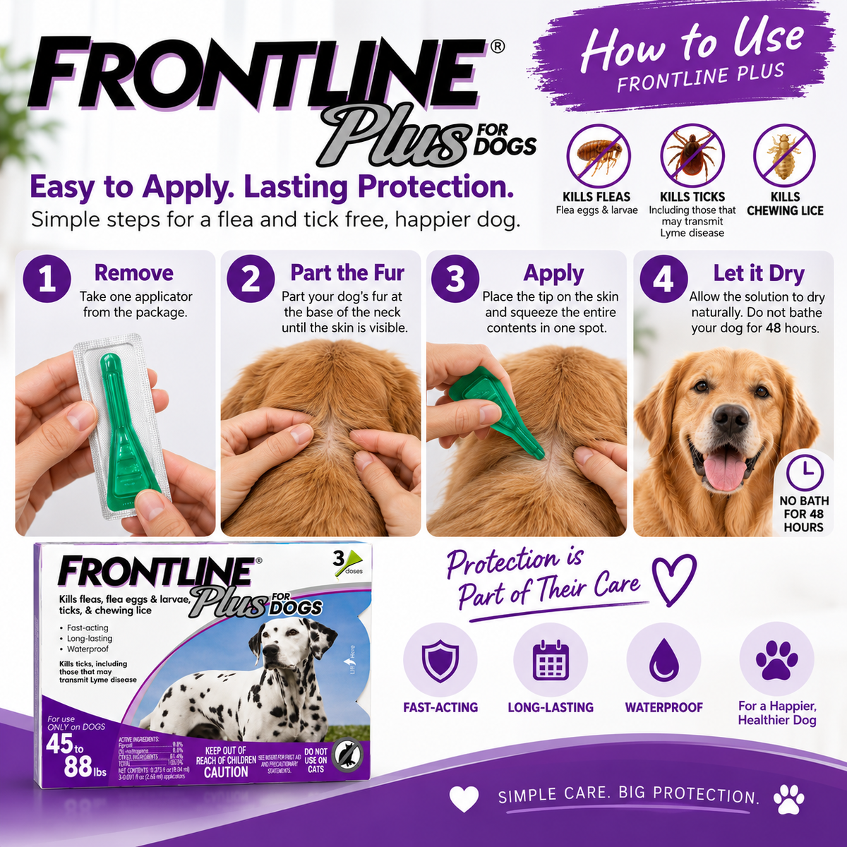 FRONTLINE Plus for Dogs 45–88 lbs | Flea & Tick Treatment – 3 Doses