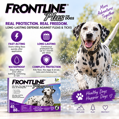 FRONTLINE Plus for Dogs 45–88 lbs | Flea & Tick Treatment – 3 Doses