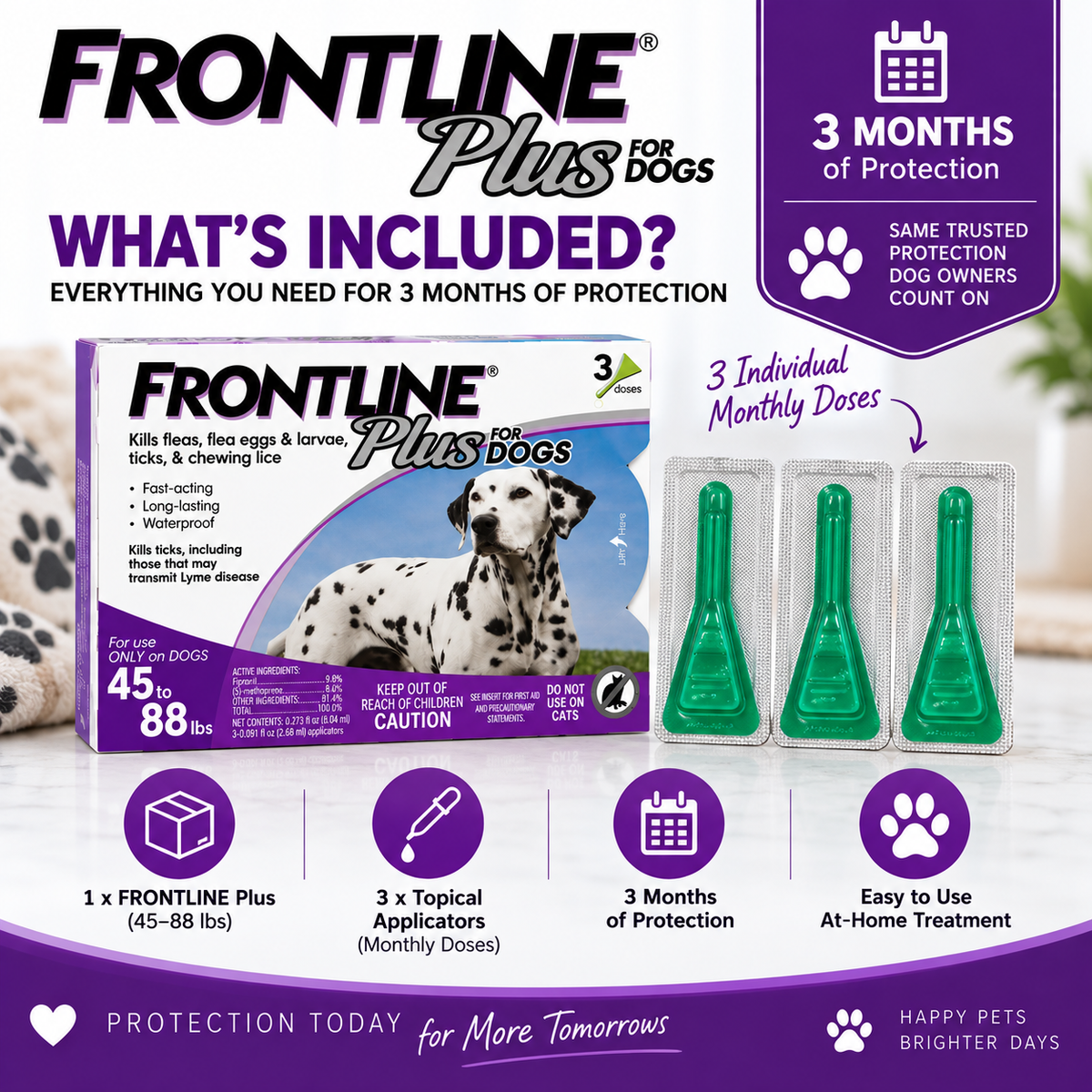 FRONTLINE Plus for Dogs 45–88 lbs | Flea & Tick Treatment – 3 Doses