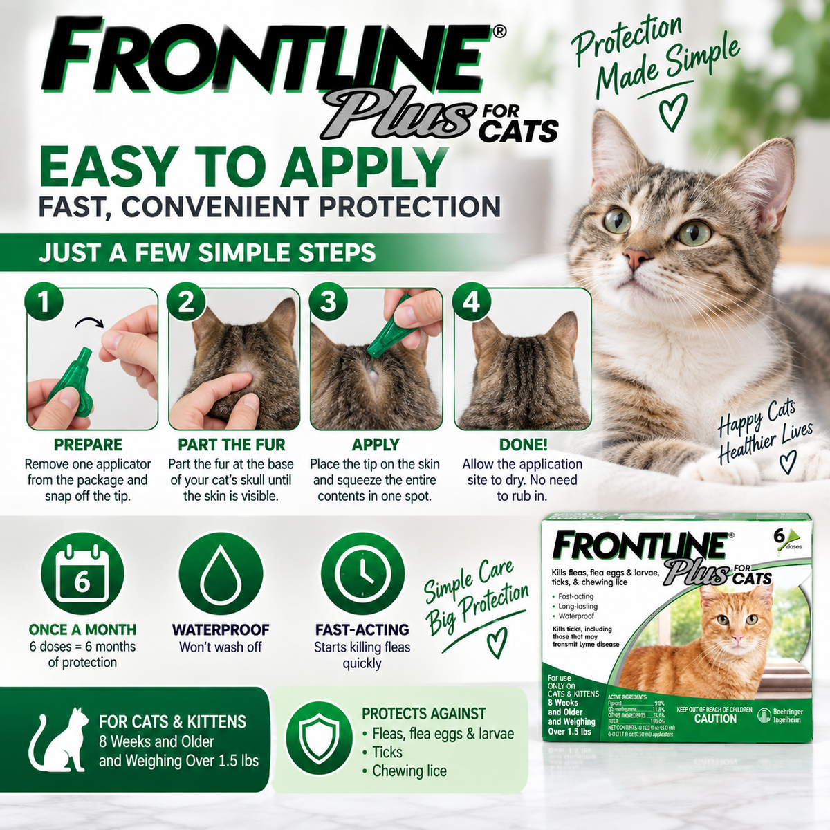 FRONTLINE Plus for Cats & Kittens | Flea & Tick Treatment – 6 Doses