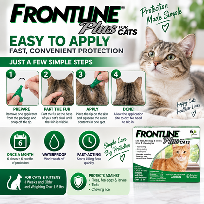 FRONTLINE Plus for Cats & Kittens | Flea & Tick Treatment – 6 Doses