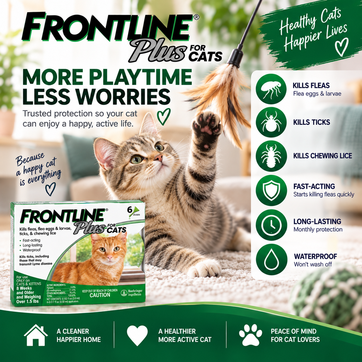 FRONTLINE Plus for Cats & Kittens | Flea & Tick Treatment – 6 Doses