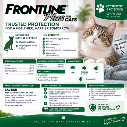 FRONTLINE Plus for Cats & Kittens | Flea & Tick Treatment – 6 Doses