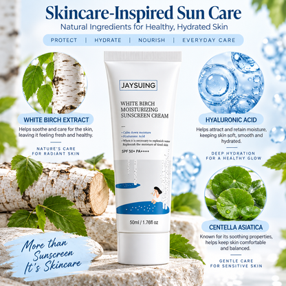 JAYSUING White Birch Moisturizing Sunscreen Cream SPF 50+ PA++++, Hydrating Face Sunscreen with Hyaluronic Acid, 50ml