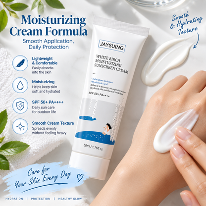 JAYSUING White Birch Moisturizing Sunscreen Cream SPF 50+ PA++++, Hydrating Face Sunscreen with Hyaluronic Acid, 50ml