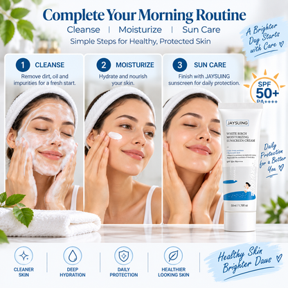 JAYSUING White Birch Moisturizing Sunscreen Cream SPF 50+ PA++++, Hydrating Face Sunscreen with Hyaluronic Acid, 50ml