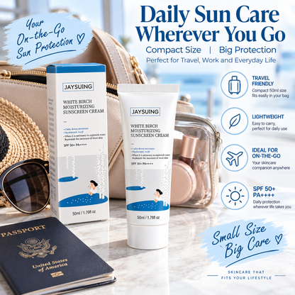 JAYSUING White Birch Moisturizing Sunscreen Cream SPF 50+ PA++++, Hydrating Face Sunscreen with Hyaluronic Acid, 50ml