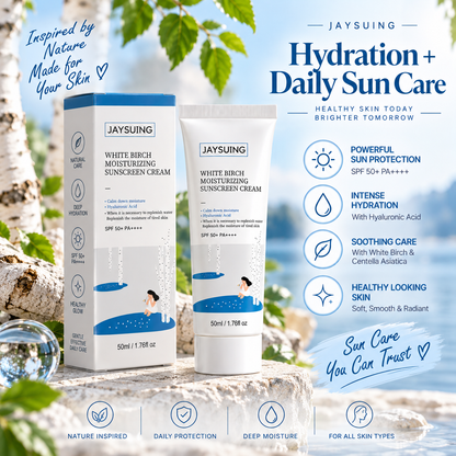 JAYSUING White Birch Moisturizing Sunscreen Cream SPF 50+ PA++++, Hydrating Face Sunscreen with Hyaluronic Acid, 50ml