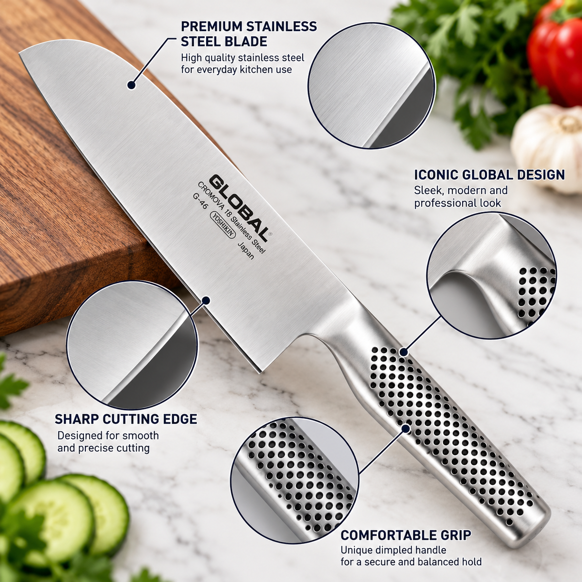 Japanese Style Santoku Chef Knife – Stainless Steel Kitchen Knife for Chopping, Slicing & Dicing