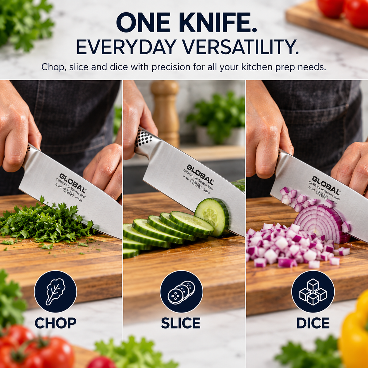 Japanese Style Santoku Chef Knife – Stainless Steel Kitchen Knife for Chopping, Slicing & Dicing