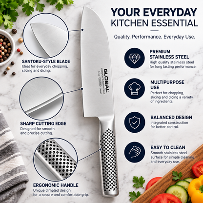 Japanese Style Santoku Chef Knife – Stainless Steel Kitchen Knife for Chopping, Slicing & Dicing