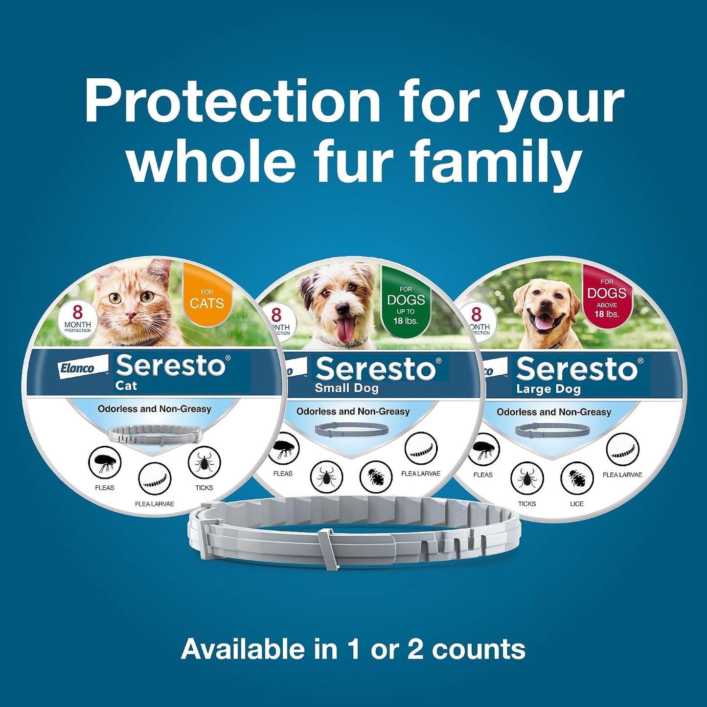 Seresto Flea & Tick Collar For Dogs Over 18 lbs., Treatment & Prevention, Vet-Recommend, 8 Month Protection